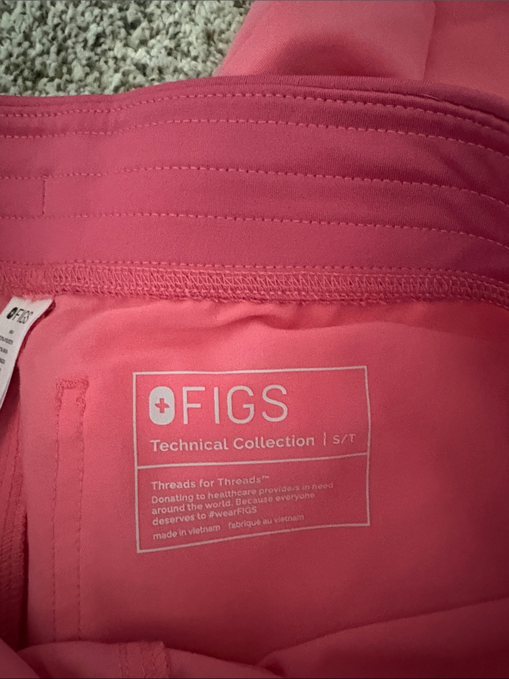 Figs Coral Pink Scrub Top and Pants with Yellow Drawstring - Picture 3 of 3